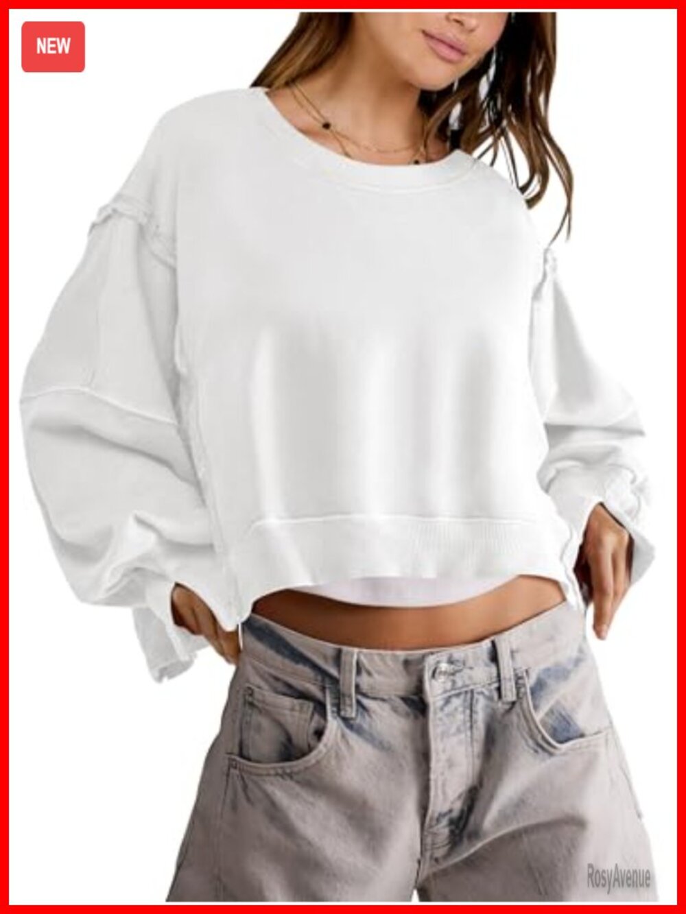 Womens Cropped Crewneck Oversized Sweatshirt Pullover Long Sleeve Side Slit